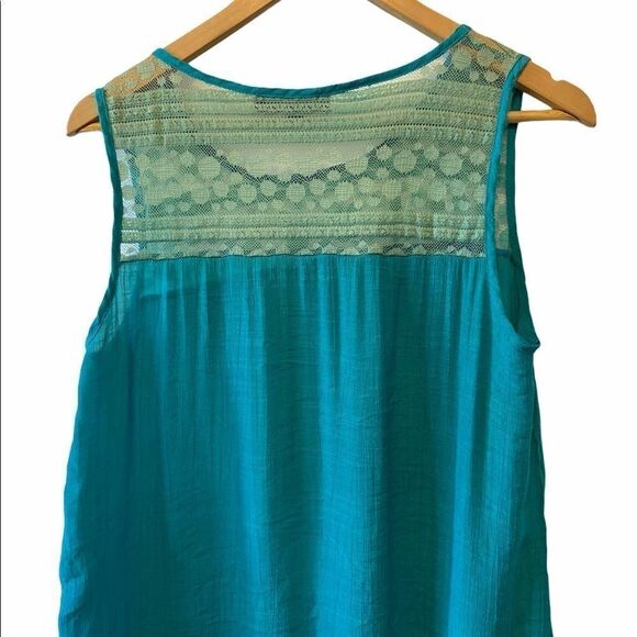 RED CORAL Teal Lace Top Lightweight SleevelessTank - Picture 5 of 7